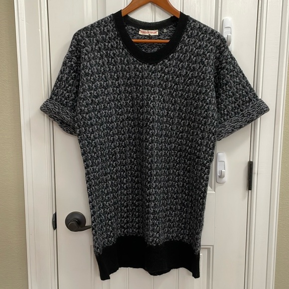 REBECCA TAYLOR oversized gray and black short sleeve sweater.  S - Picture 1 of 5